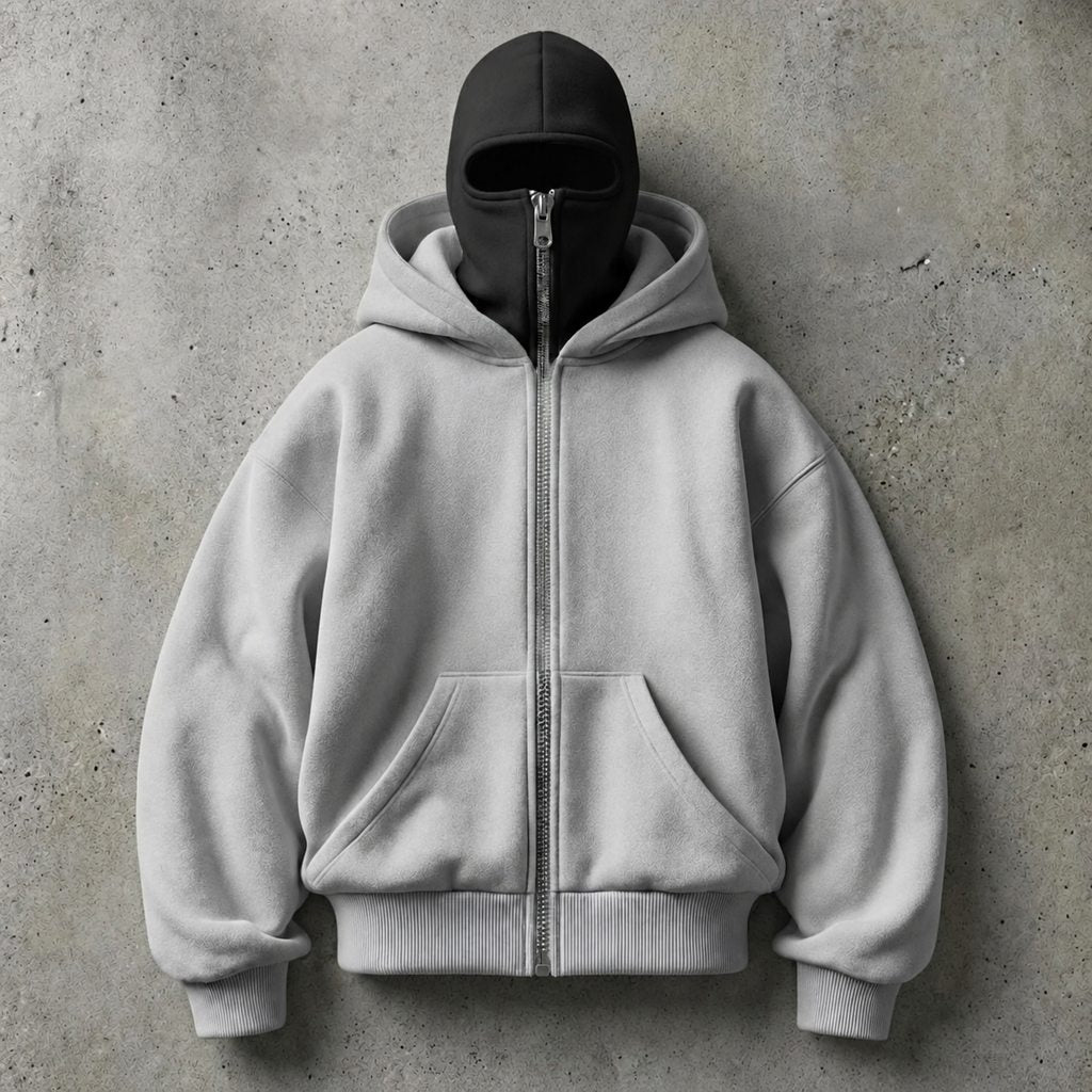 HIDDIO double-hood zip-up hoodie in Grey / Black Hood