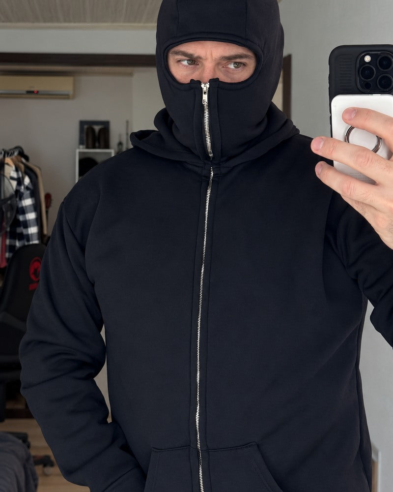HIDDIO AI-generated styling illustration 4 — double-hood zip-up hoodie