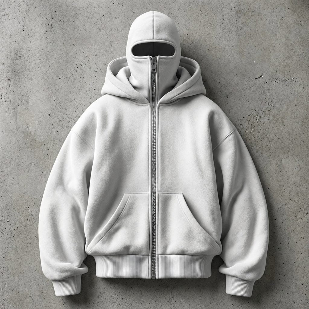 HIDDIO double-hood zip-up hoodie in White